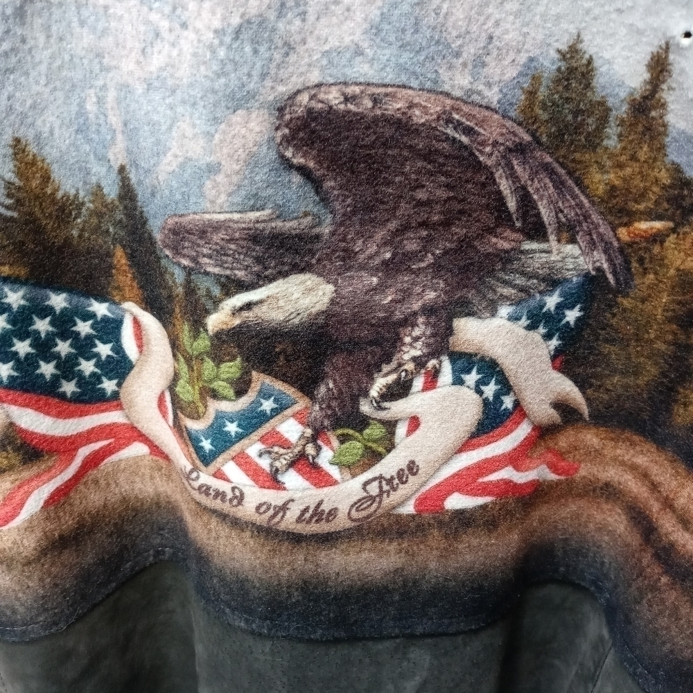 Bradford Exchange Land of the Free American Eagle Flag Leather Bomber Jacket Lar
